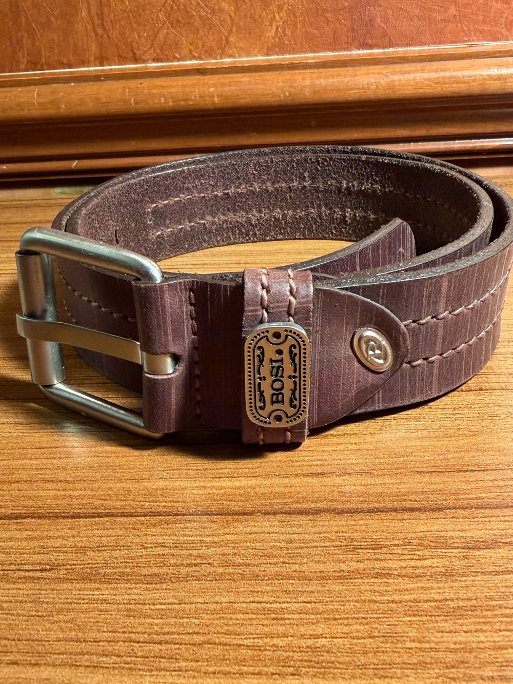 BOSI Men’s Brown Genuine Leather Belt SZ 32 Western Heavy Duty Double Stitched
